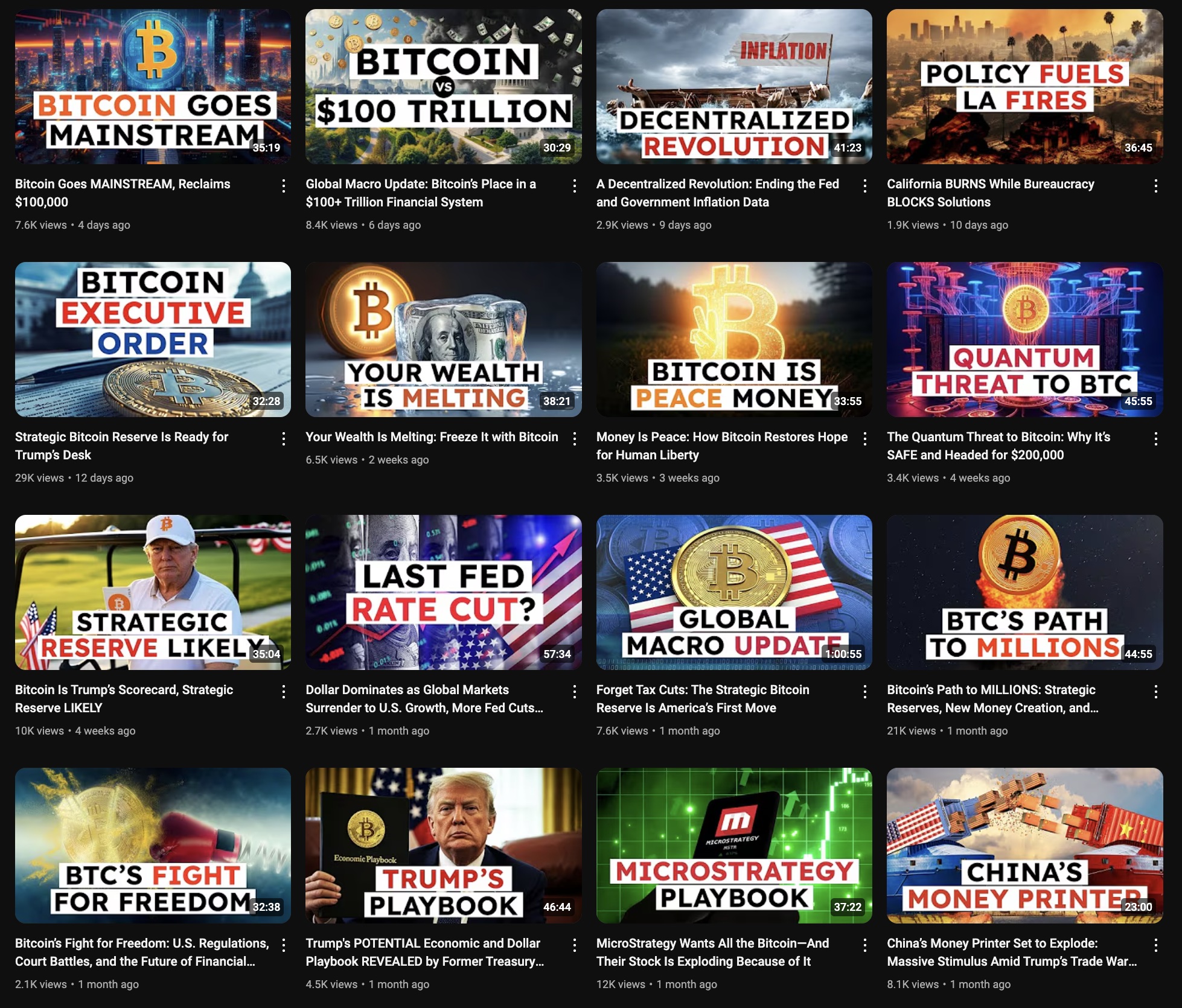 Grid of The Bitcoin Layer YouTube video thumbnails